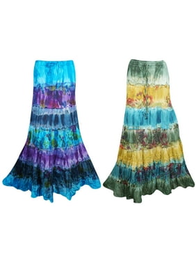 Mogul Tie Dye Cotton Tiered Summer Style A-Line Gypsy Skirts