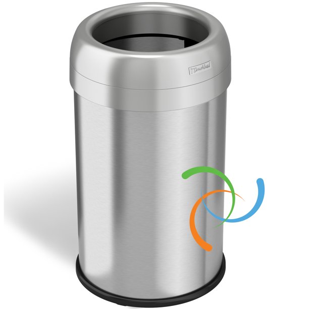 iTouchless 13 Gallon Round Stainless Steel Open Top Trash Can and