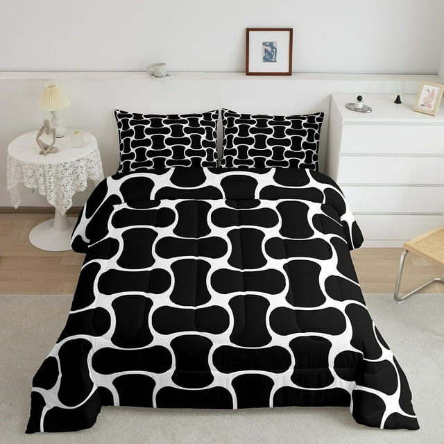 Erosebridal Contemporary Geometric Bedding King Comforter Set, Abstract Black White Down Comforter Microfiber 3 Pieces