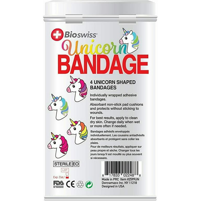 BioSwiss Bandages, Unicorn Shaped Self Adhesive Bandage, Latex Free Sterile  Wound Care, Fun First Aid Kit Supplies for Kids and Adults, 50 Count 