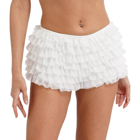 YONGHS Women Lace Ruffle Frilly Knickers Panties Underwear Booty Shorts Pumpkin Bloomers White M