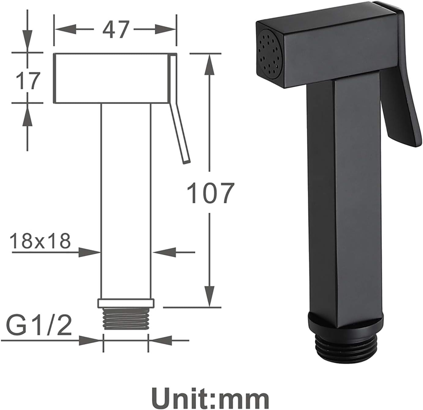 Handheld Bidet Sprayer for Toilet, Black Portable Cloth Diaper Sprayer Set Brass Bathroom Bidet Sprayer Kit with Holder for Personal Hygiene, Bathing Pet,PVC Hose