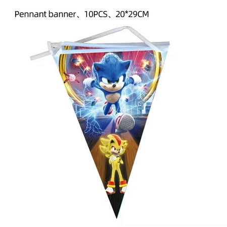 Soniccs Party Supplies Boys Birthday Party Decoration Tablecloth Banner Balloon Cake Topper Spiral Straws Kids Gifts Baby Shower