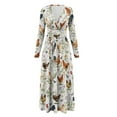 thumbnail image 5 of FKELYI Floral Rooster Print Long Sleeve Maxi Dress for Women V-Neck Soft Casual Dress Flowy A-Line Dresses with Side Pockets for Party Wedding, 3XL, 5 of 6