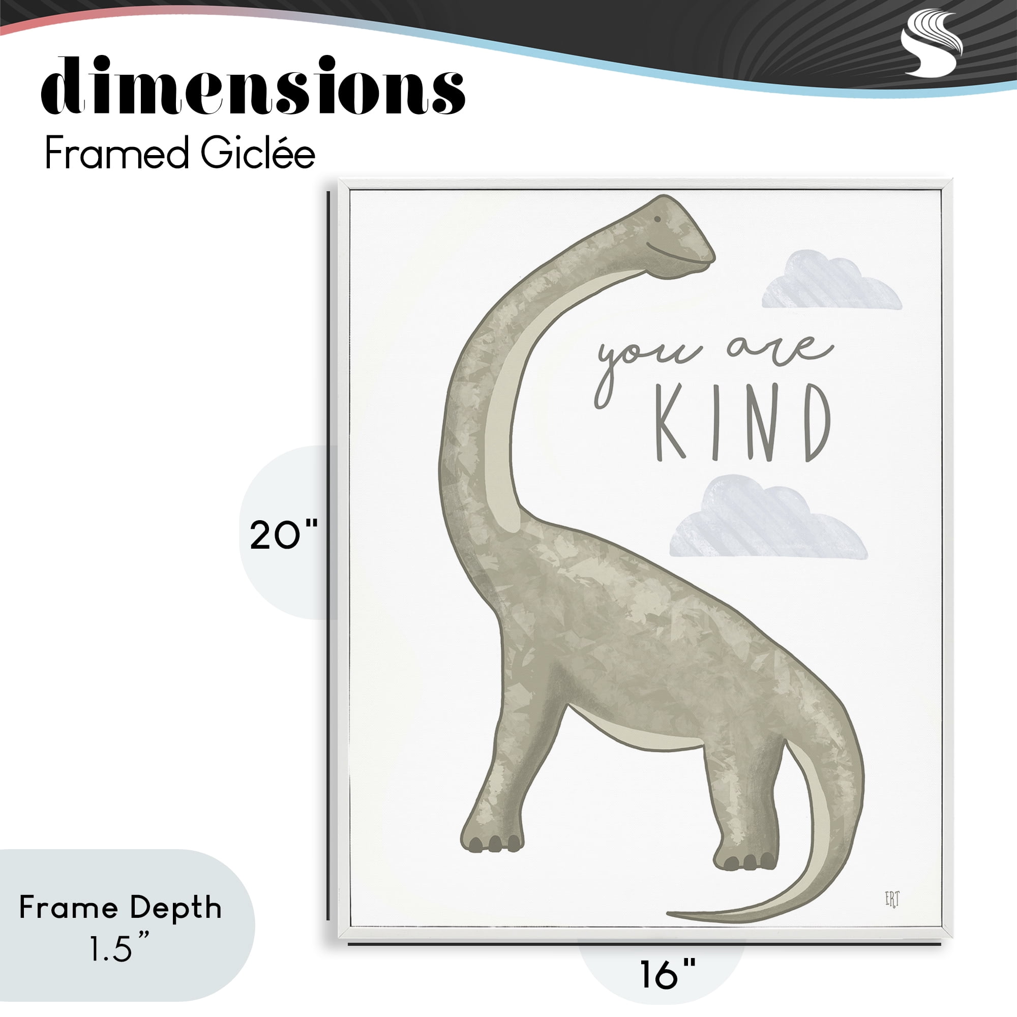 Stupell Industries You Are Kind Dinosaur White Framed Giclee Art, design by Elizabeth Tyndall