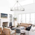 thumbnail image 2 of ACROMA  15-light Farmhouse Large Wagon Wheel Candle Chandelier with UL Certified - D40'' * H130'' Nickel Dust Satin Adjustable, Over 60 Inches Chrome,, 2 of 5