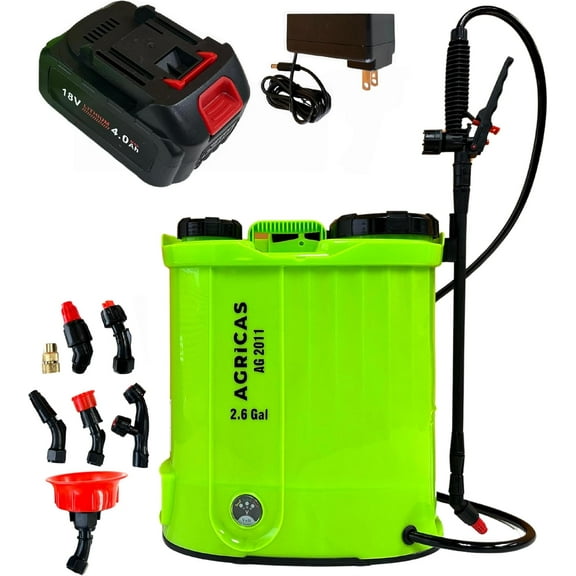 Battery Powered Backpack Sprayer 2.6 Gallon, Adjustable 0-100 PSI Pressure, Compatible with  18V Battery, 7 Nozzles, Telescopic Wand, Charger Included, Electric Sprayer, Lawn & Garden Use
