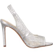 Jessica Simpson Jaisey Clear/Silver Peep Toe Slingback Stiletto Heeled Sandals (Clear/Silver, 8)