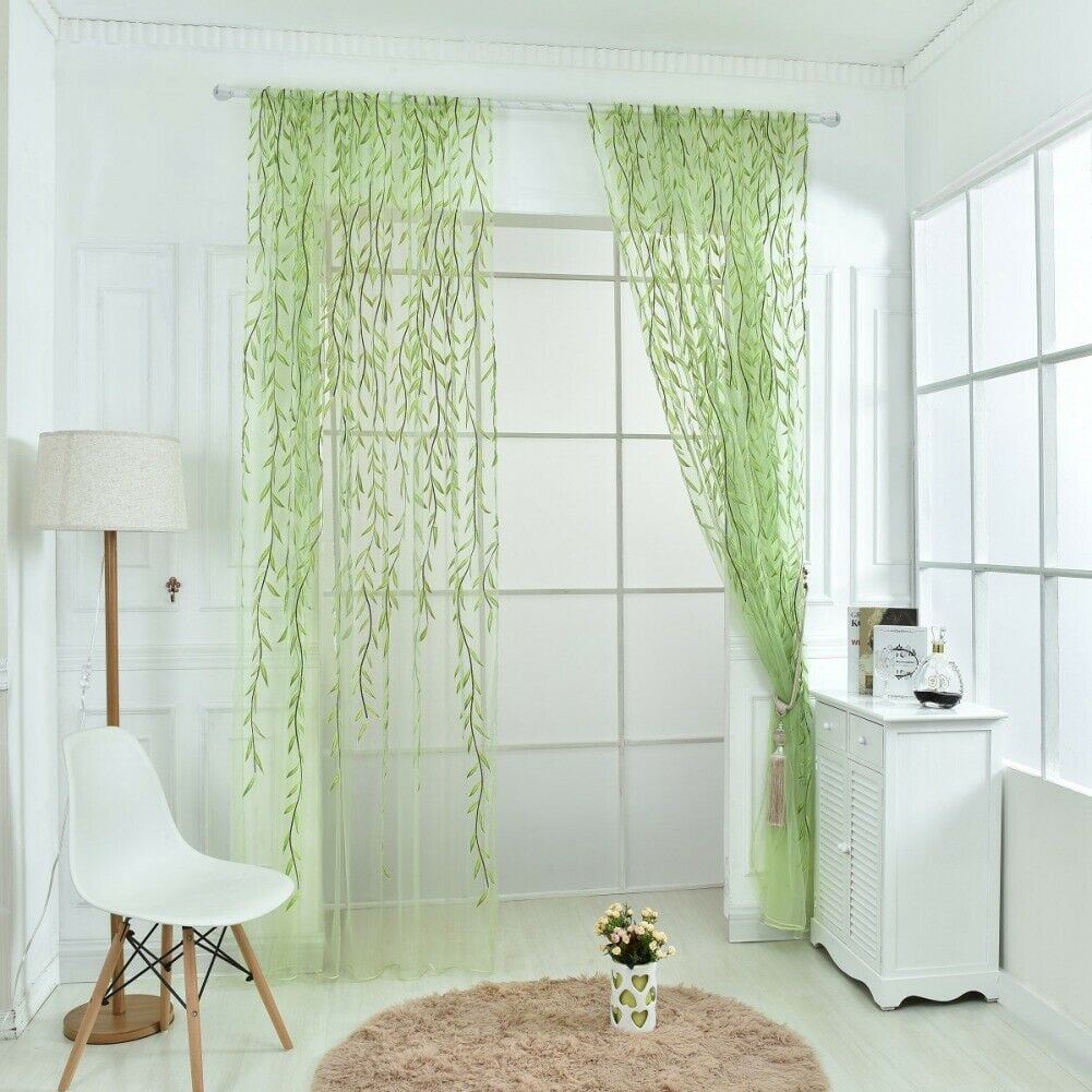 1PC Sheer Curtain Pattern Voile Panel Drape Room Leaves Print Curtain 100*270cm 
