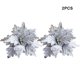 thumbnail image 5 of Matsuzay 2 piezas 25cm purpurina Poinsettia flores artificiales de franela decoración del hogar boda fiesta foto Prop Oficina vacaciones Decoración del hogar Plata, 5 of 6