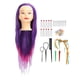 thumbnail image 1 of Cabeza de maniquí de pelo en color morado y rosa degradado, cabeza de muñeca de entrenamiento para peluquería con pelo liso, 1 of 10