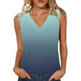 thumbnail image 1 of Mujeres sin mangas Tops de verano gradiente color fuera de posición impresión V-cuello blusa casual Mujeres V-cuello de verano Tops, 1 of 8