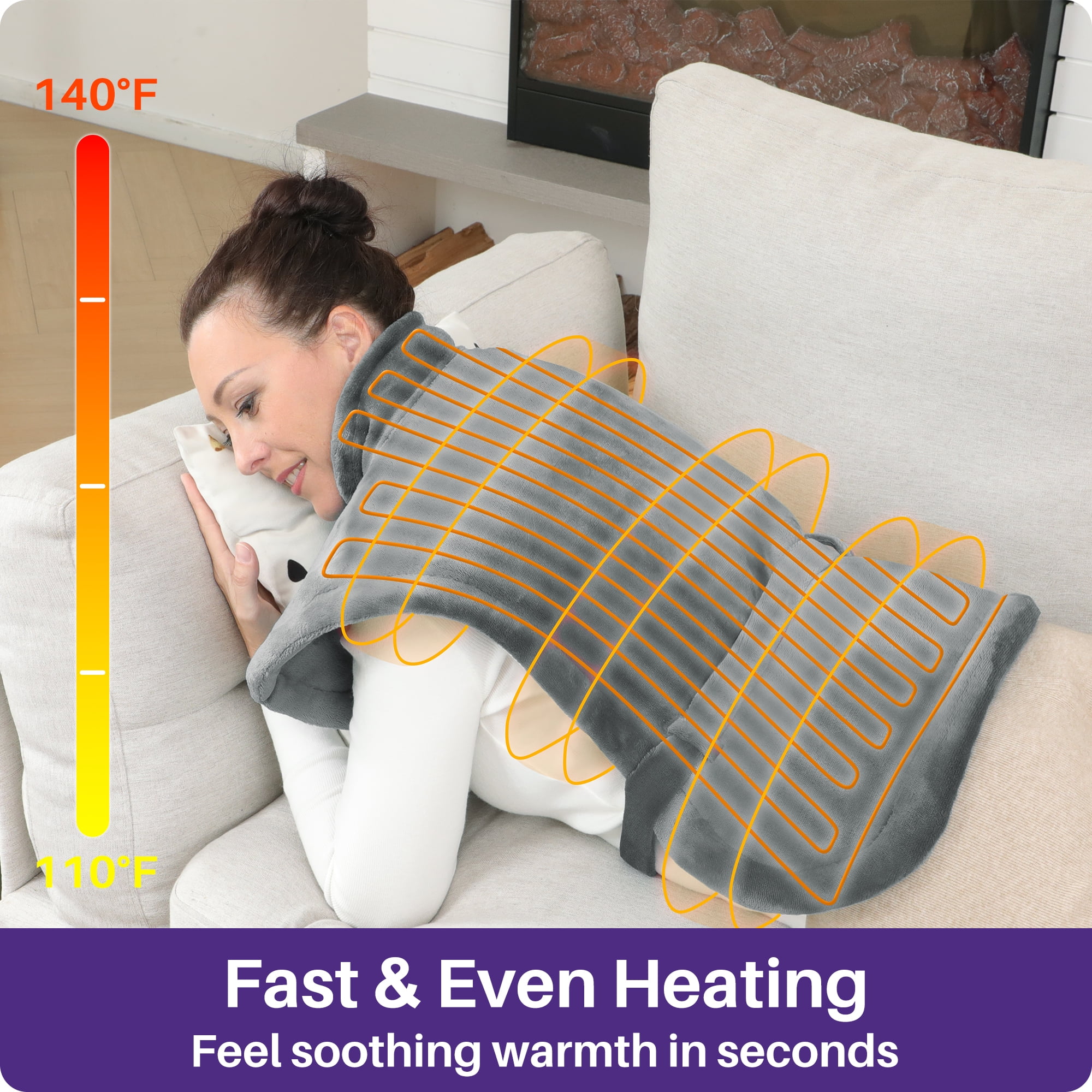 KEKOY Heating Pad for Back, Neck & Shoulders Pain Relief, Wearable Electric Heat Pad with Detachable Belt, 4 Heat Settings, 2-Hour Auto Shut-Off, Fast Heating, 24"x33", Gray