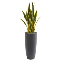 Nearly Natural Plastic 3' Sansevieria Artificial Plant in Gray Bullet Planter