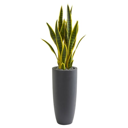 Nearly Natural Plastic 3' Sansevieria Artificial Plant in Gray Bullet Planter