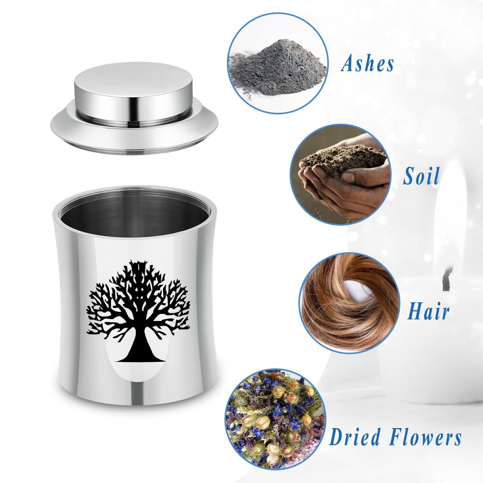 Tree of Life Print 10*7.4cm Small Memorial Cremation Urn for Pet Human Ashes Holder Funeral Keepsake Stainless Steel Cremation Mini Urn