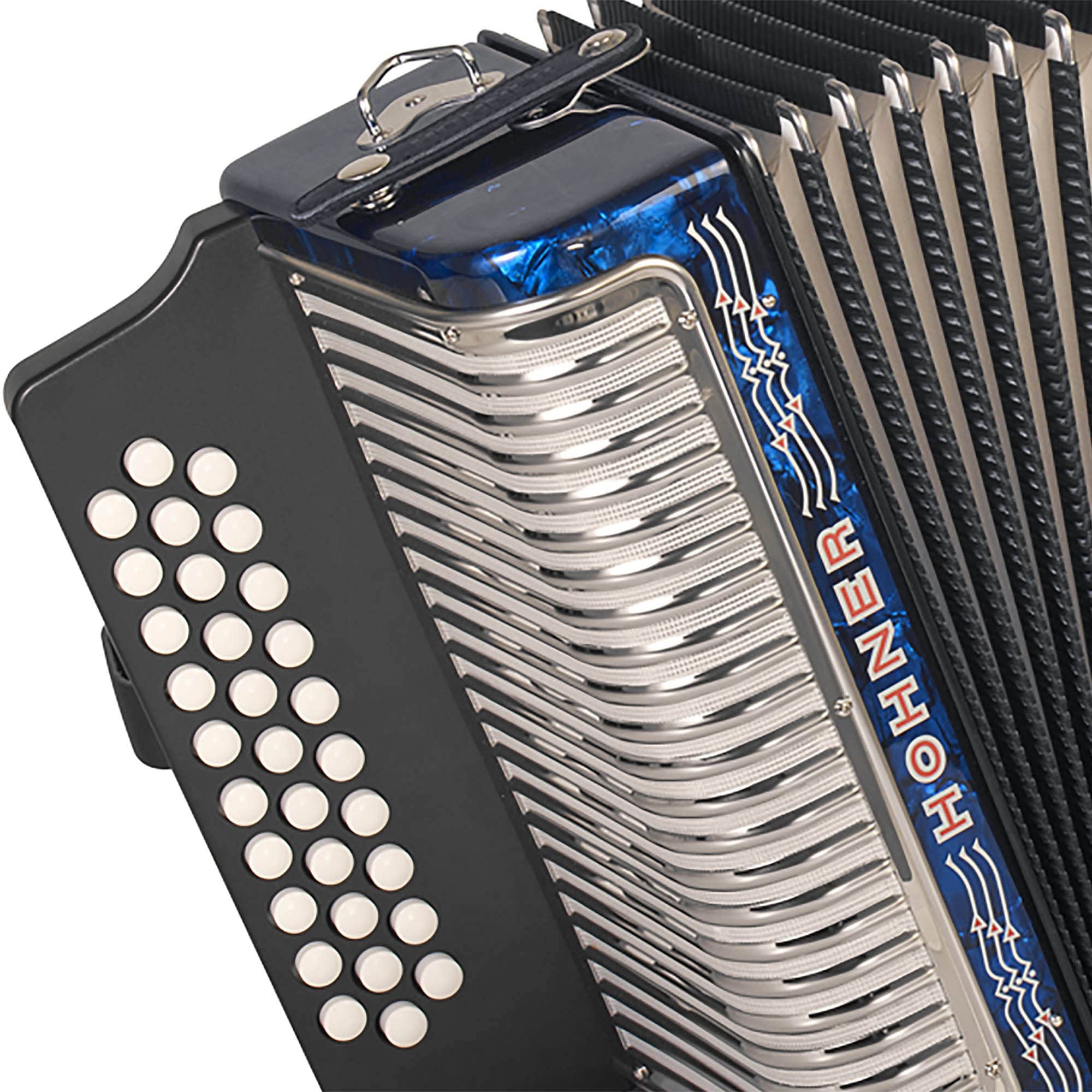 Hohner Corona II G/C/F Accordion - Pearl Dark Blue Bundle with Case, Gig Bag, Straps, and Austin Bazaar Polishing Cloth