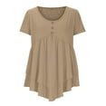 thumbnail image 5 of Itsame Summer Plain Short Shirt Sleeved Womens Casual T-Shirt Top Button Round Neck T Shirt Khaki Size L, 5 of 7