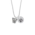 thumbnail image 2 of Delight Jewelry Black Nickeltone Crystal Initial - W - Beaded Border - Silvertone Script Initial Disc - D - Charm Necklace, 20"+3", 2 of 4