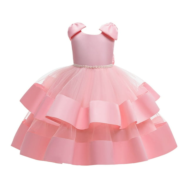 HBFAGFB Robe Formelle Filles Mode Enfants Nœud Papillon Dentelle Jupe en Tulle Robes de Mariage Rose Vif Taille 140