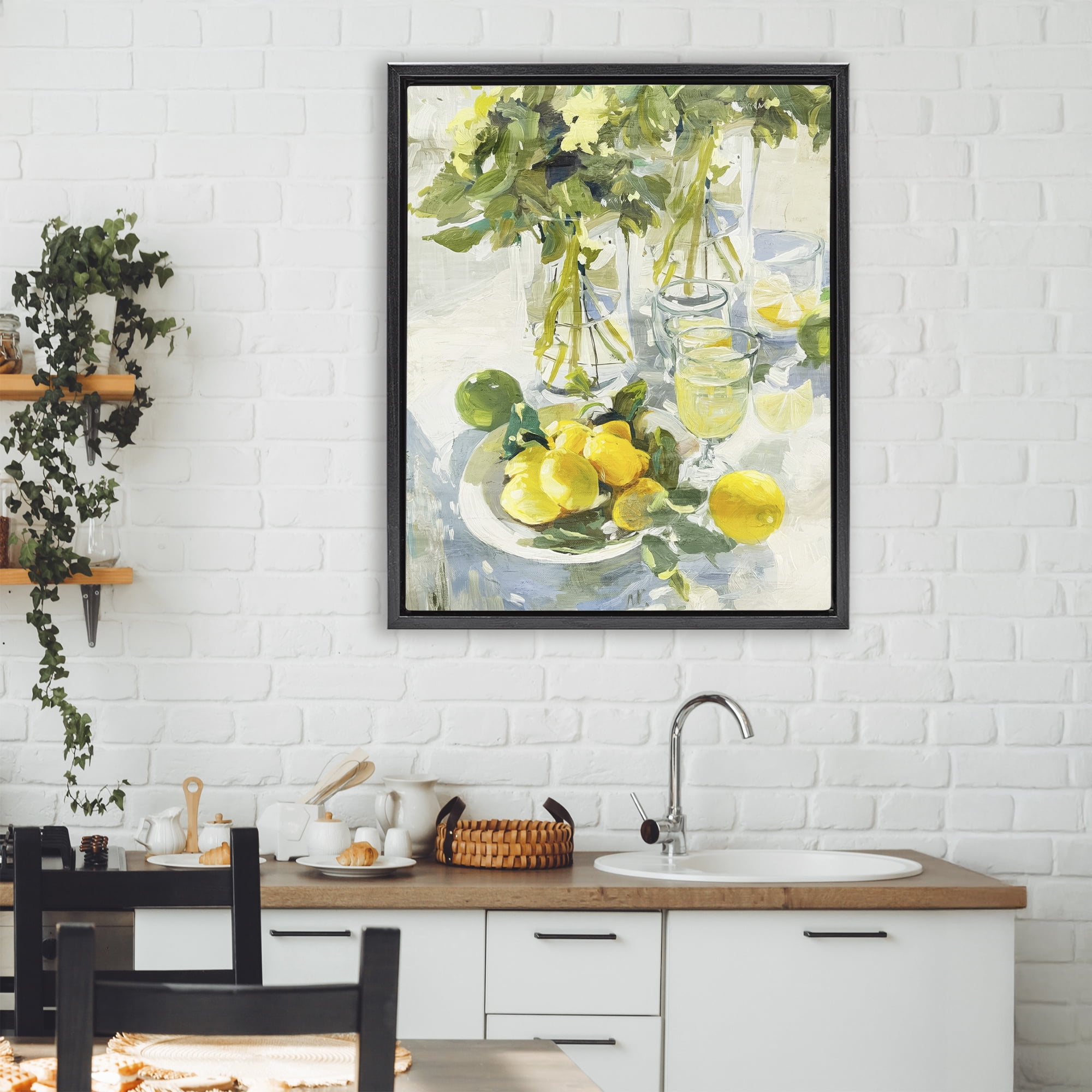 Stupell Industries Fresh Kitchen Lemons Spread Black Framed Floater Canvas Wall Art, design by Annabelle Hall