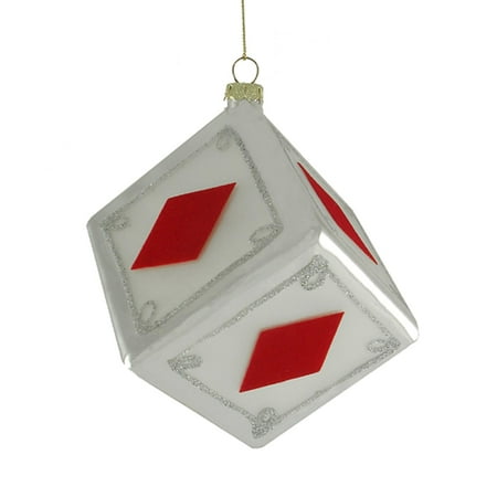 Sterling 3" Diamonds Dice Casino Gambling Glass Christmas Ornament - White/Red