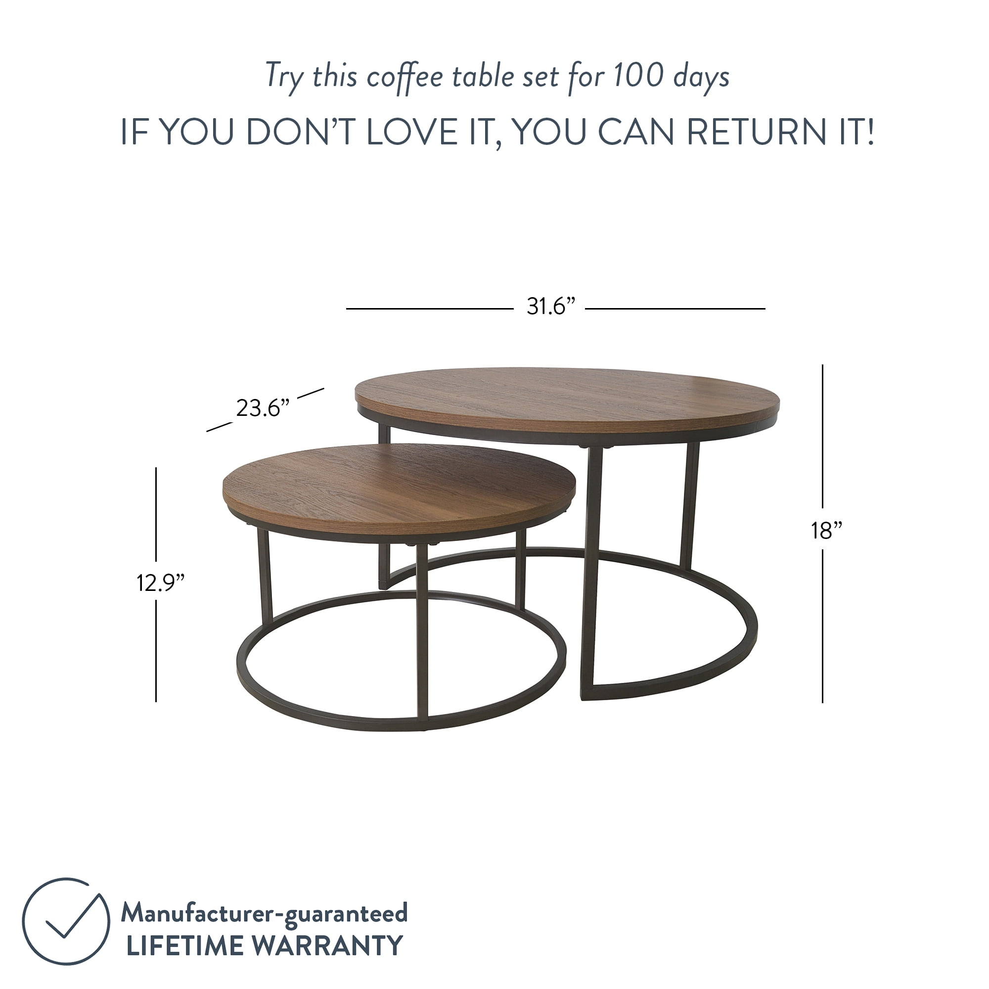 Nathan James Stella Round Modern Nesting Coffee Table Set of 2, Stacking Living Room Accent Cocktail Tables with an Industrial Wood Finish and Powder Coated Metal Frame, Reclaimed Oak/Black