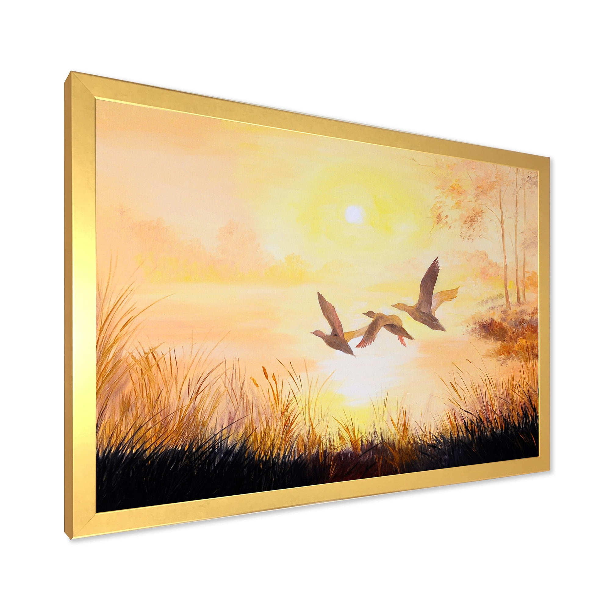 Designart 'Three Cranes Flying Through Warm Sunset' Traditional Framed Art Print