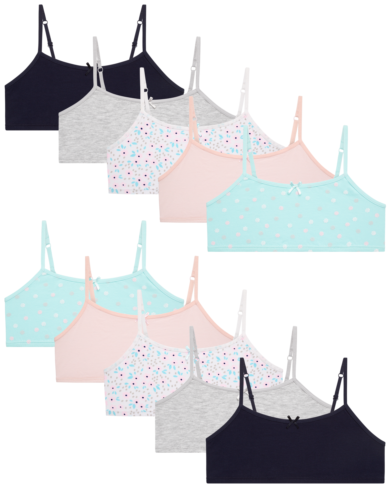 Rene Rofe Girls Training Bra 10Pack Stretch Cotton Crop Cami Bralette