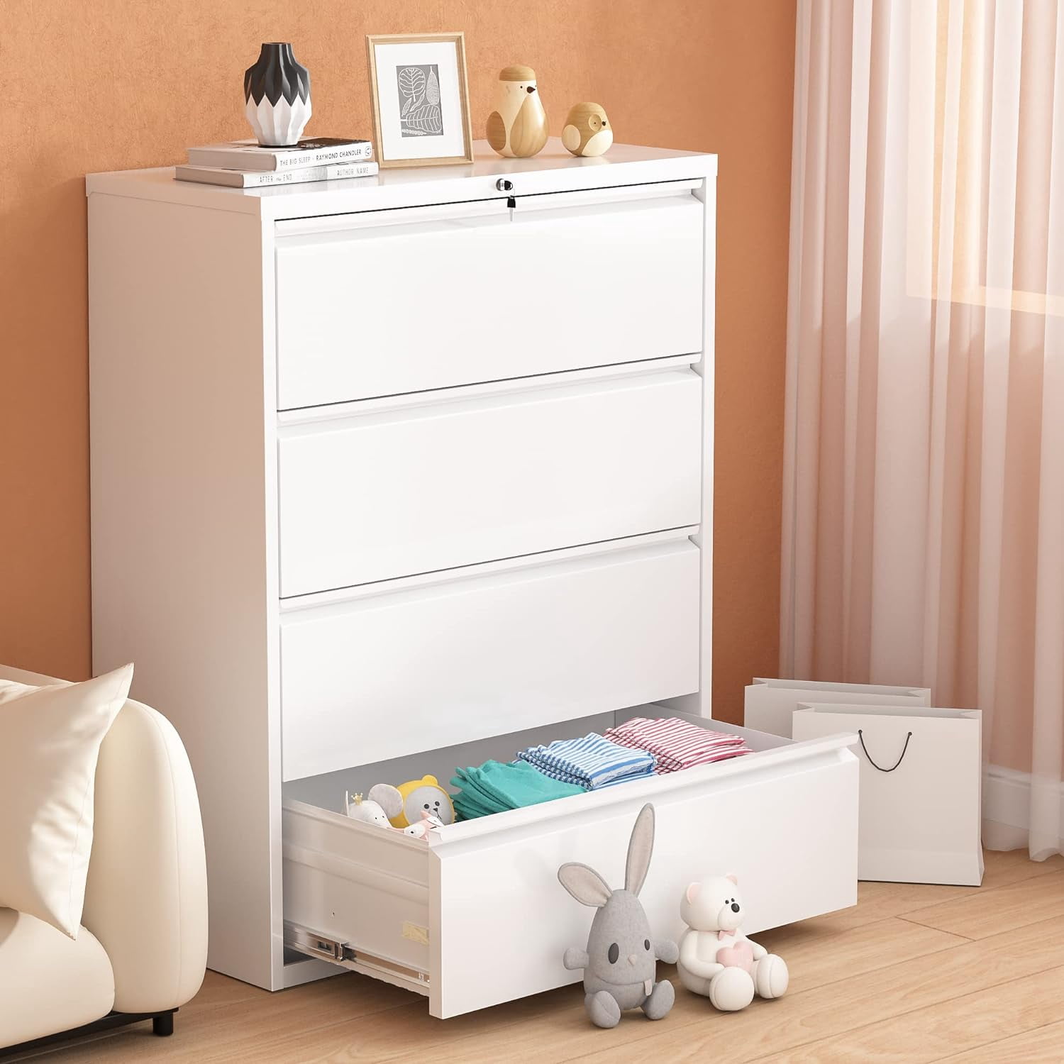 SOLAURA Metal Lateral File Cabinet with 4 Drawers for Office, Home, School, White