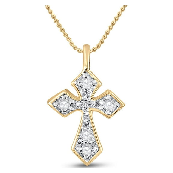 10kt Yellow Gold Womens Round Diamond Small Cross Pendant 1/20 Cttw