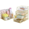 ONAVIA Desk Organizer Set with Drawer, Pen Holder Office Supply Caddy, Mesh Destop File Tray, Sticky Note Storage Office Desk Accessories for Home & School - Set of 2, Gold