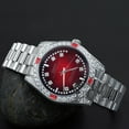 thumbnail image 4 of Mens Red Dial Simulated Diamond White Gold Tone 40mm Full Stainless Steel Watch, 4 of 8