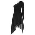 thumbnail image 5 of iEFiEL Womens One Shoulder Sequins Ballet Dance Dress Mesh Long Sleeve Dancewear Black XL, 5 of 8