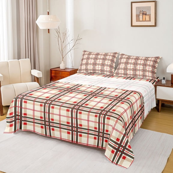 Manfei Geometric Plaid Grid Twin Sheet Set (3-Piece) Buffalo Print Red Black Luxury Decor For Kids