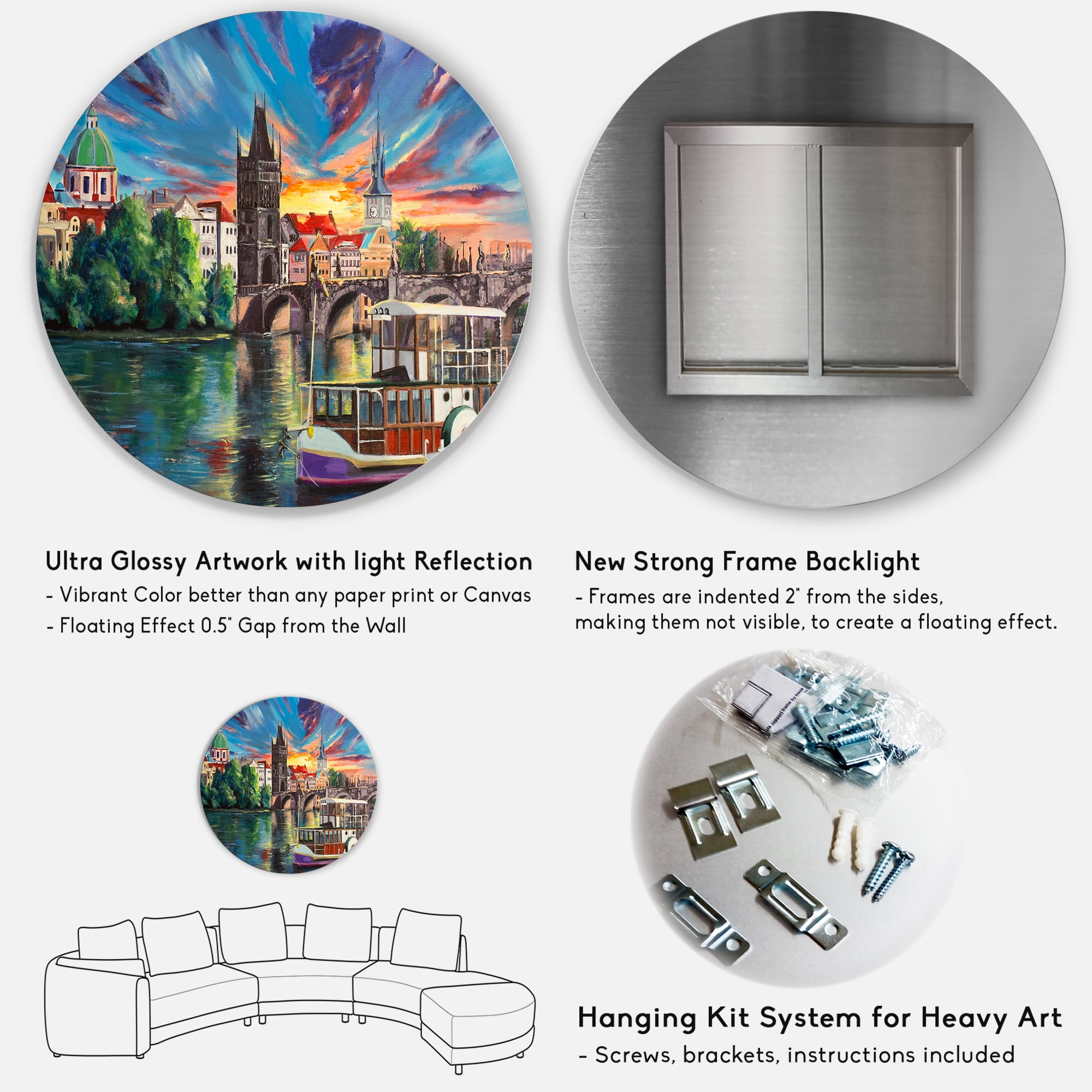 Designart 'Sunset Over Cityview Of Prague' Children's Art Circle Metal Wall Art 29x29 - Disc of 29