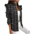 thumbnail image 2 of Munlar Long Sleeve Clear Raincoat Jackets for Women Fashion Dressy Zipper Printed Yellow Plaid Skirt And Blazer Set Plaid Cardigan Christmas Winter Coat for Women, 2 of 9