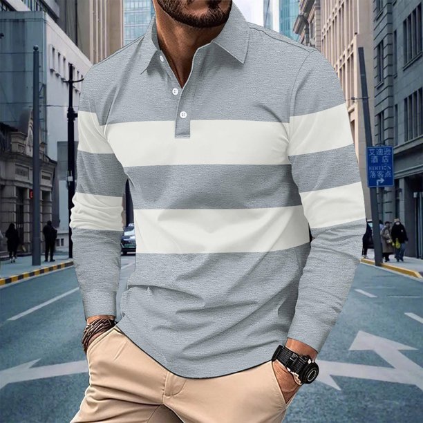 Blusa y camisa de manga larga con cuello vuelto y botones para hombre, blusa de poliéster con cuello vuelto y botones, camisa de manga larga tipo cárdigan para hombre