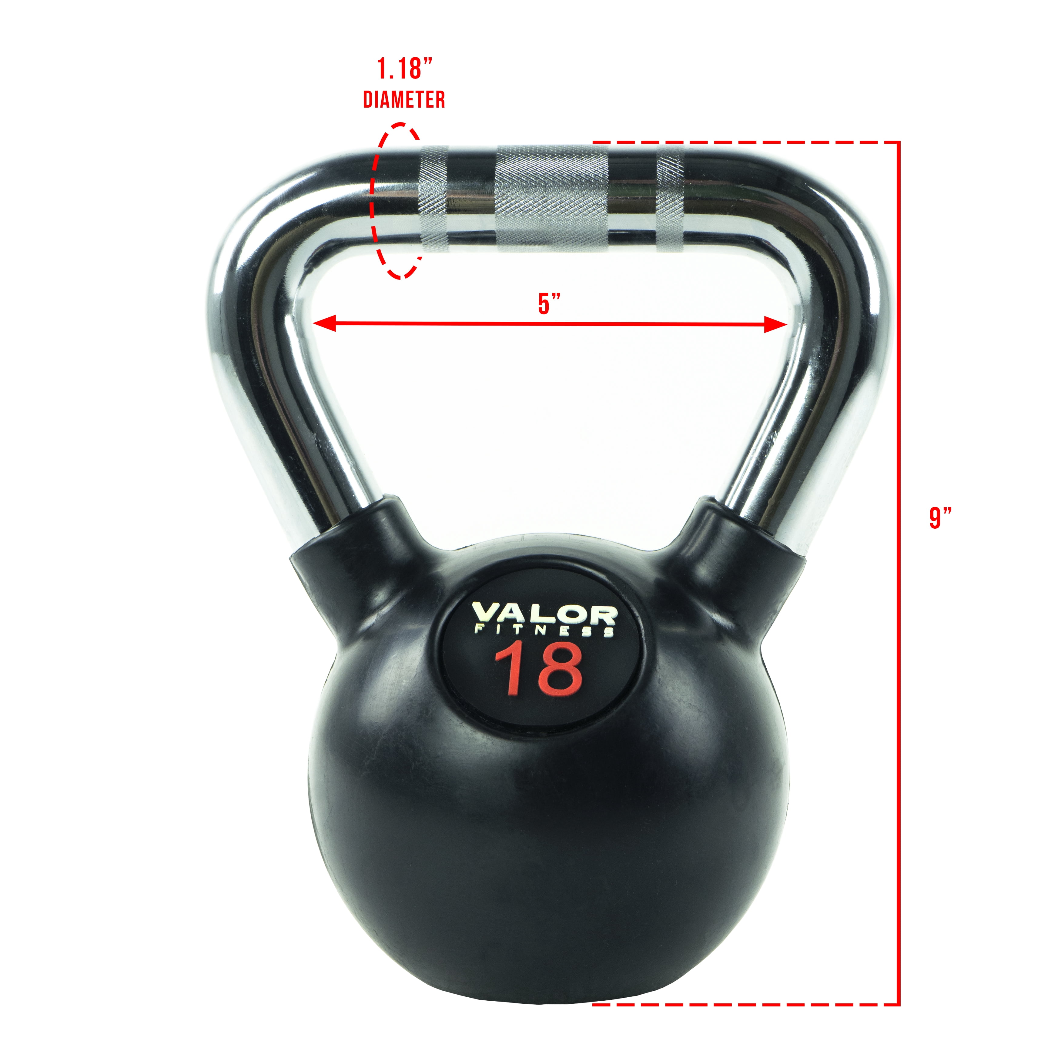 Valor Fitness Chrome Kettlebell - 18 lb Full Body Strength Training Equipment