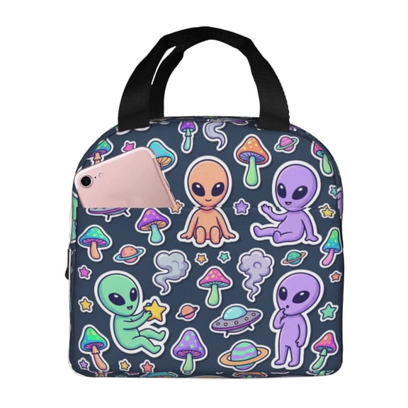 Alien Lunch Box Insulated Lunch Bag Women Men Portable Cooler Tote Front Pocket Leakproof Thermal Meal Prep Bag Office Work Picnic Outdoor Durable Reusable