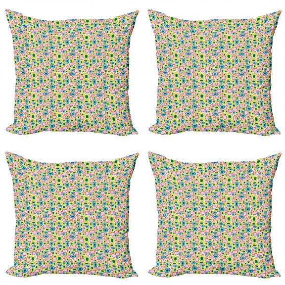 Ambesonne Geometric Throw Pillow Cover 4 Pack, Colorful Retro Shapes, 20", Multicolor