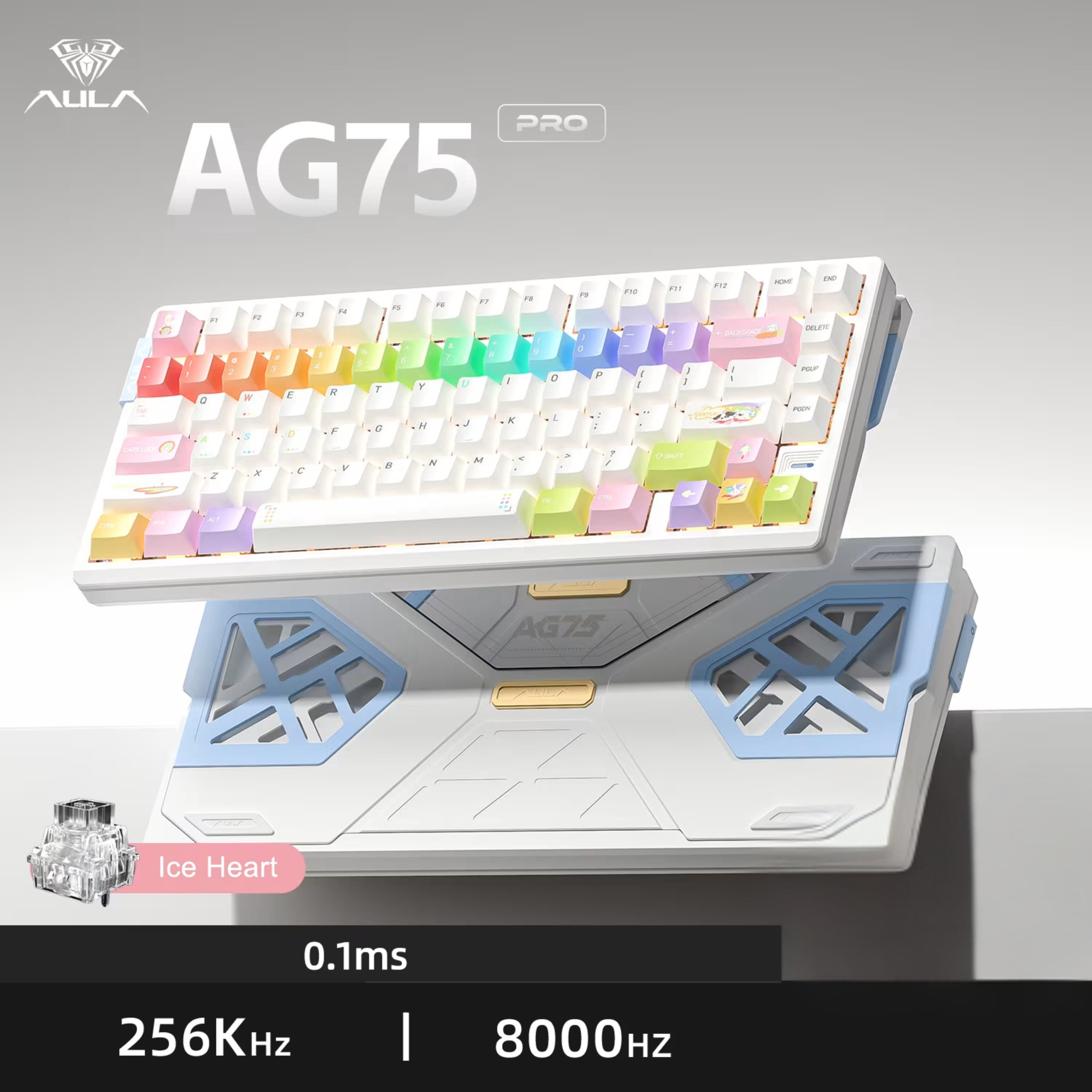 AULA AG75 Pro 75% 3rd Gen Hall Effect eSport Wired Gaming Keyboard, Dual-engine Structure, 8K poll rate, .001mm RT, 256K Scan Rate, Dual ARGB LED, Full Aluminum Body, Tool-free Customize-Cloud White