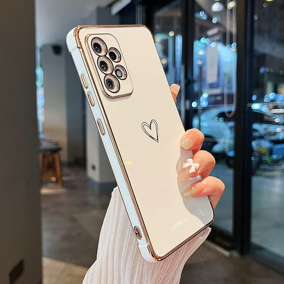 Samsung Galaxy A52/A52S 5G Case,Cute Plating Edge Love Hearts Pattern with Camera Lens Protection Phone Cover for Galaxy A52/A52S 6.5",White