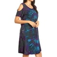 thumbnail image 3 of Sakkas Sienna Women's Knit Cold Shoulder Short Sleeve Flared Shift Short Dress - Teal - One Size, 3 of 5