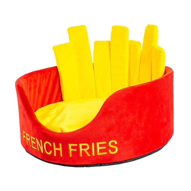 Cama para gatos con forma de hamburguesa o papas fritas, canasta cálida para mascotas, cojín acogedor para tumbonas de gatitos
