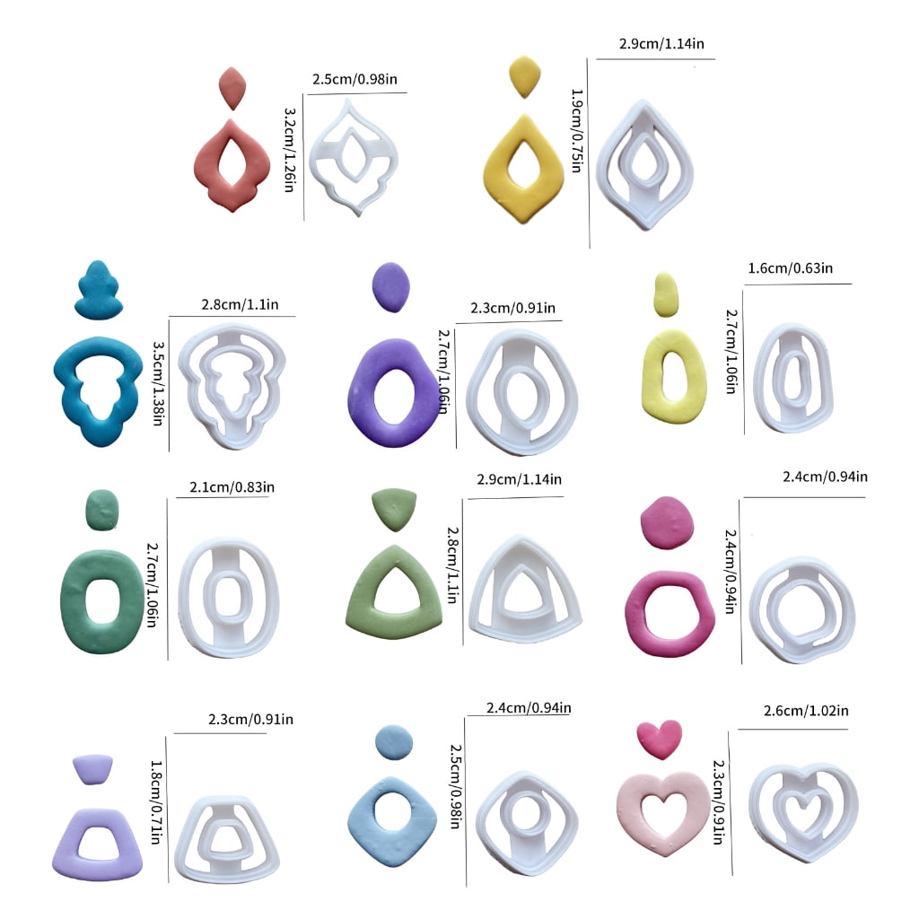 lanema 11pcs Soft Clay Molds for Earrings Irregular Geometric Patterns Mould for Ear Pendant Stylish Jewelry Making Supplies