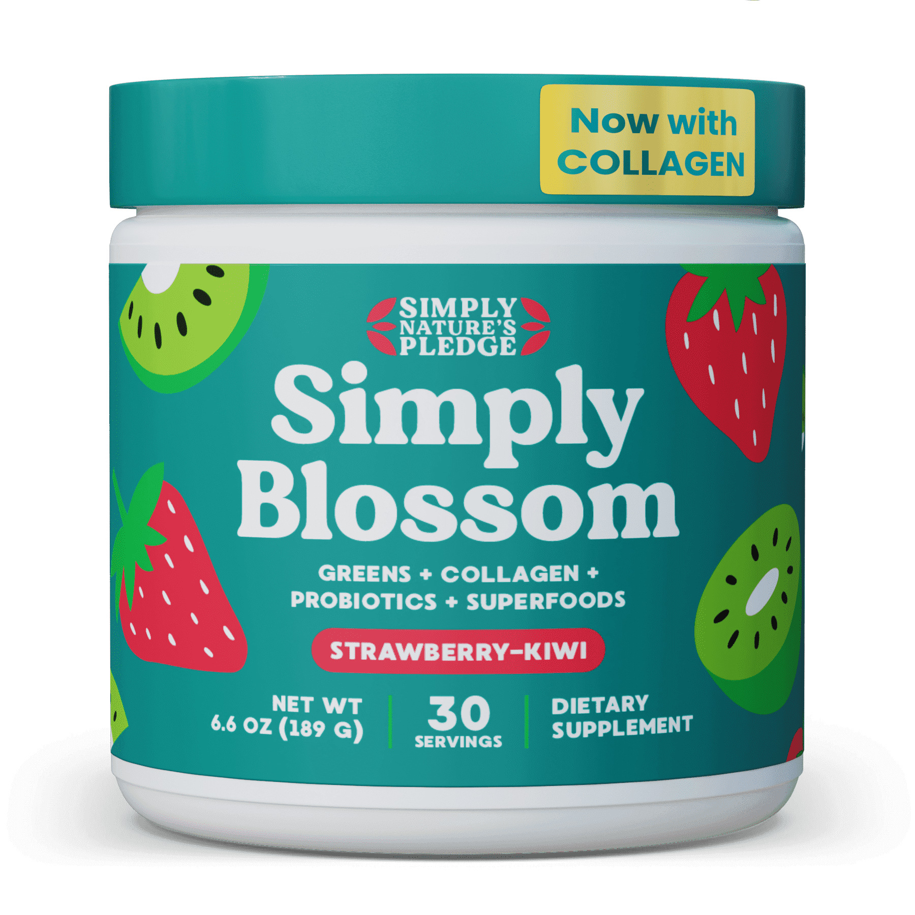 Simply Nature's Pledge Daily Greens & Superfood Powder with Collagen and Probiotics, Strawberry Kiwi, Digestive Health, 30 Servings, 6.6 Ounce