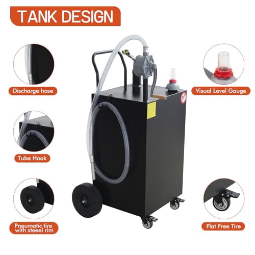 2025 New 30 Gallon Portable Gas Caddy Fuel Storage Tank, Large Gasoline Diesel Can Hand Siphon Pump, with Rolling Flat-Free Solid Rubber Wheels, for Boat, ATV, Car, Motorcycle
