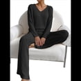 thumbnail image 3 of Conjunto de Pijama de Dos Piezas de Punto Acanalado para Mujer: Suéter de Larga y Pantalón . Negro S, 3 of 10
