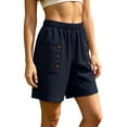 thumbnail image 4 of Costeam Womens Linen Blend Bermuda Shorts Side Button Patch Pocket Detail Full Elastic Pull On Waist Loose Straight Knee Length Lightweight Breathable Relaxed Fit Casual Cropped Bottoms, 4 of 6